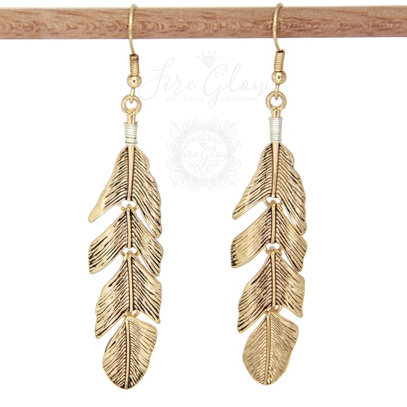 Boho Chic Gold Tone Dangling Feather Earrings - Picture 8 of 13